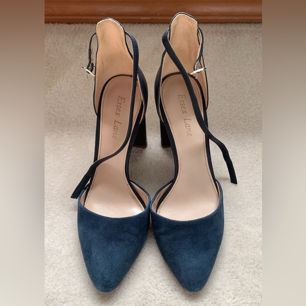 Navy Leather Suede Heels